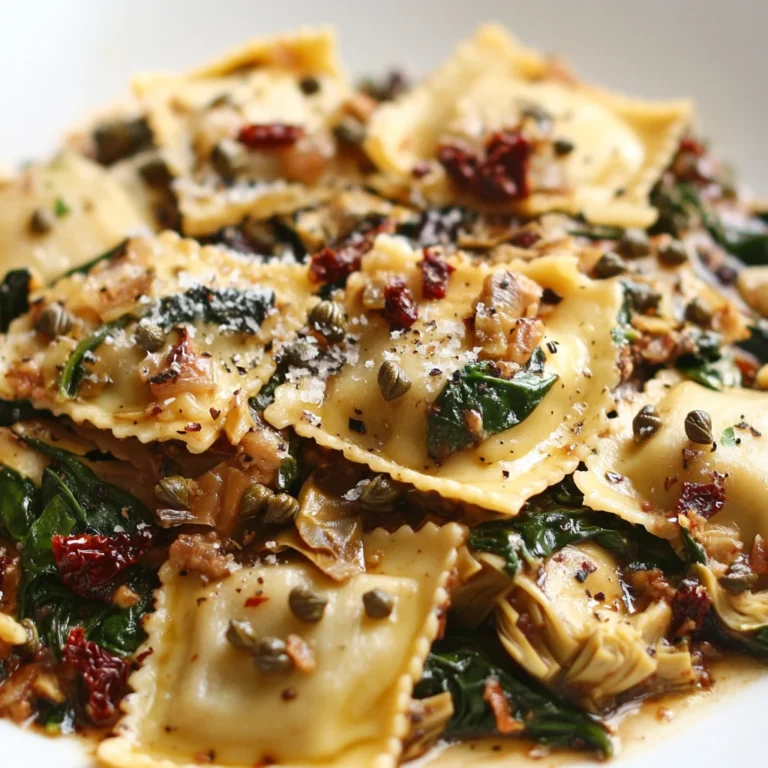 Italian Ravioli with Spinach, Artichokes, Capers, and Sun-Dried Tomatoes